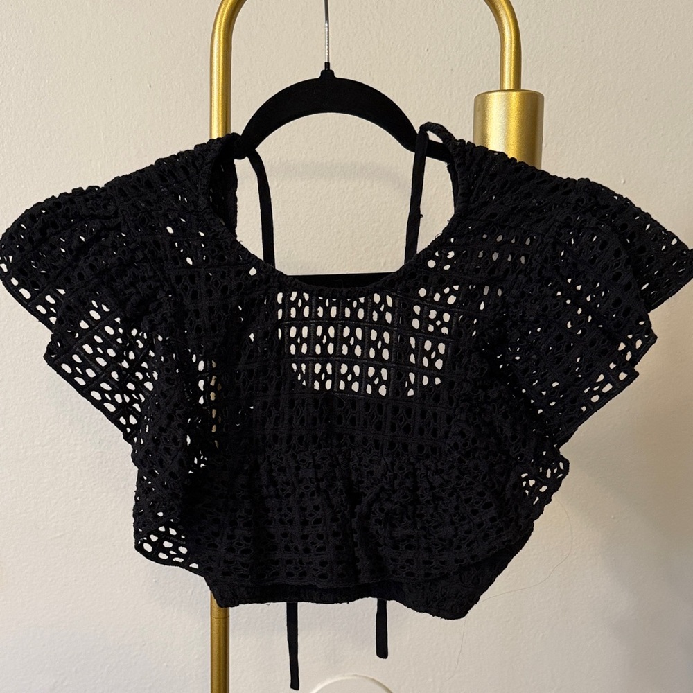 Urban Outfitters Black Open-Knit Crop Top